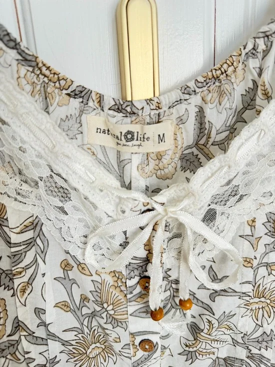 NATURAL LIFE Cotton And Lace Vintage Vines White Jumpsuit Size M - Picture 8 of 8